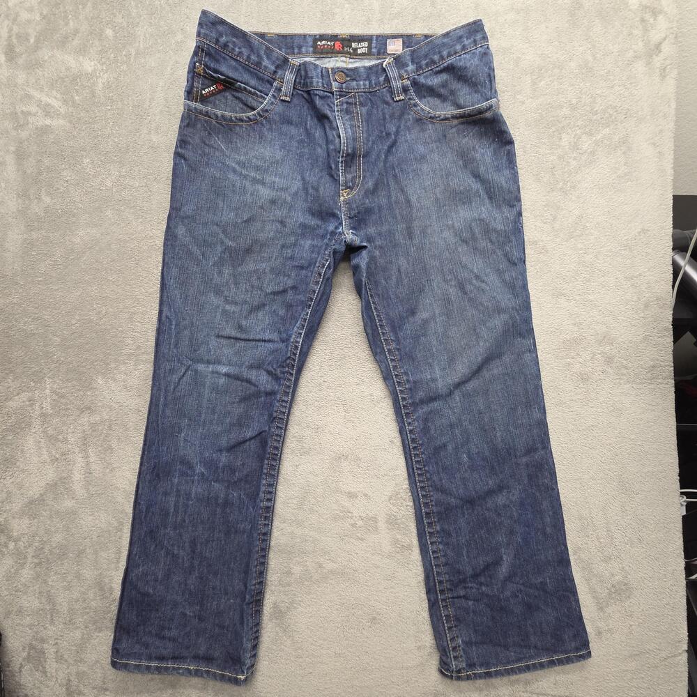 Ariat Flame Resist M4 Relaxed Boot Jeans Mens Measured 40x30 Blue